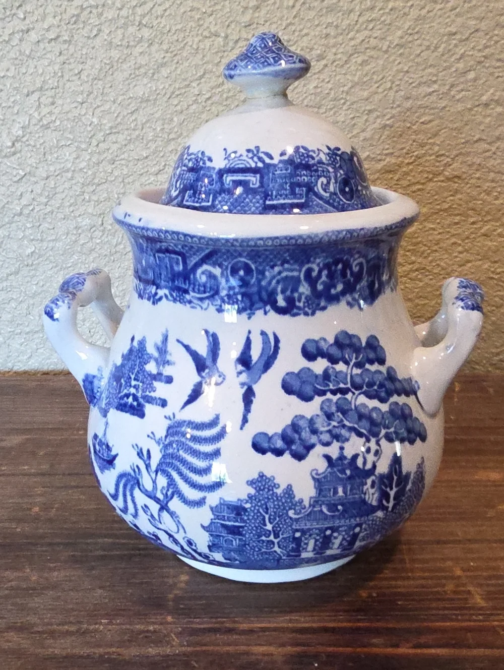 Antique English Blue Willow Lidded Vegetable Tureen W. Adams & Co Staffordshire